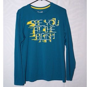 See you at the finish teal, yellow and white tee
